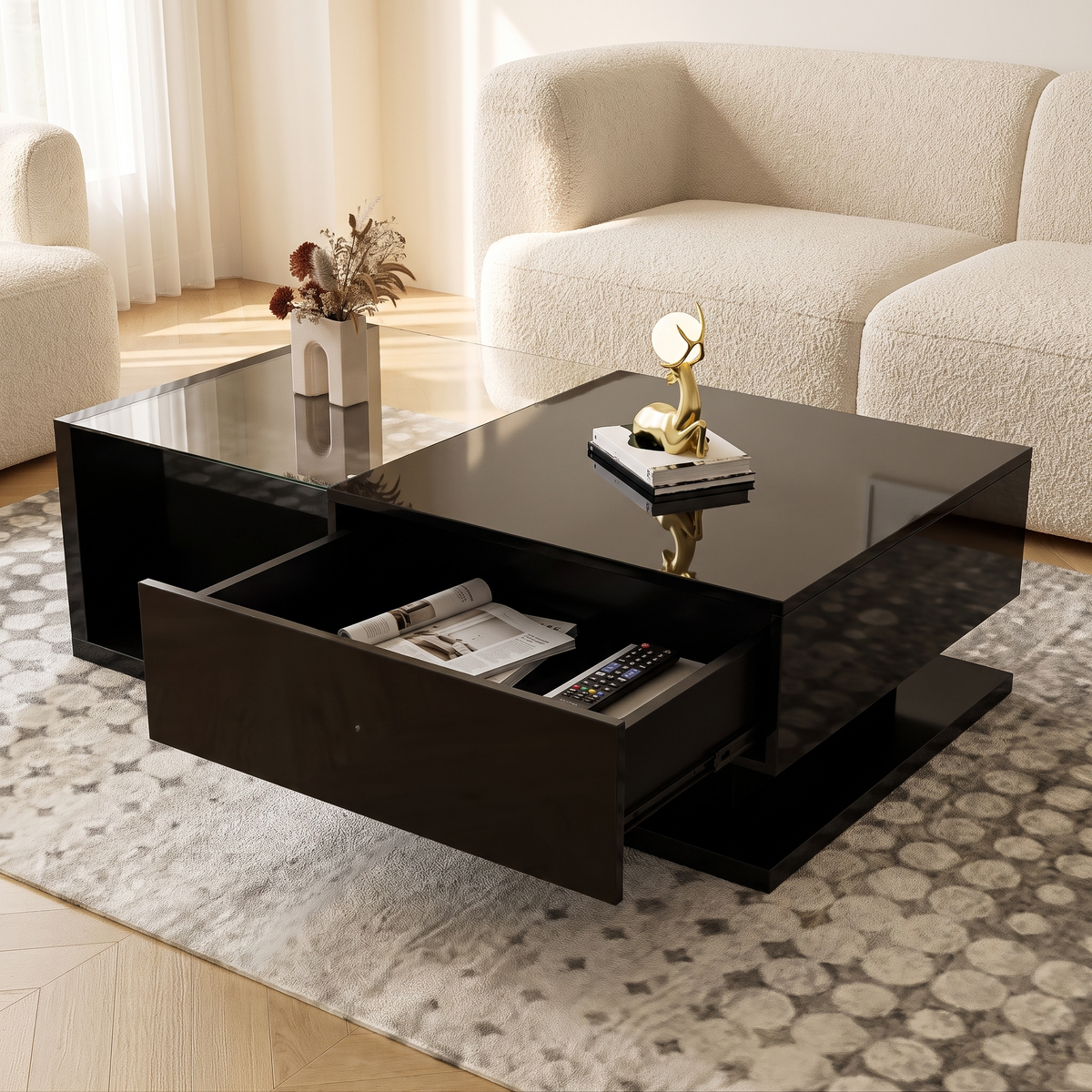 Onyx Glass LED Coffee Table: Glass On Top, Space Below