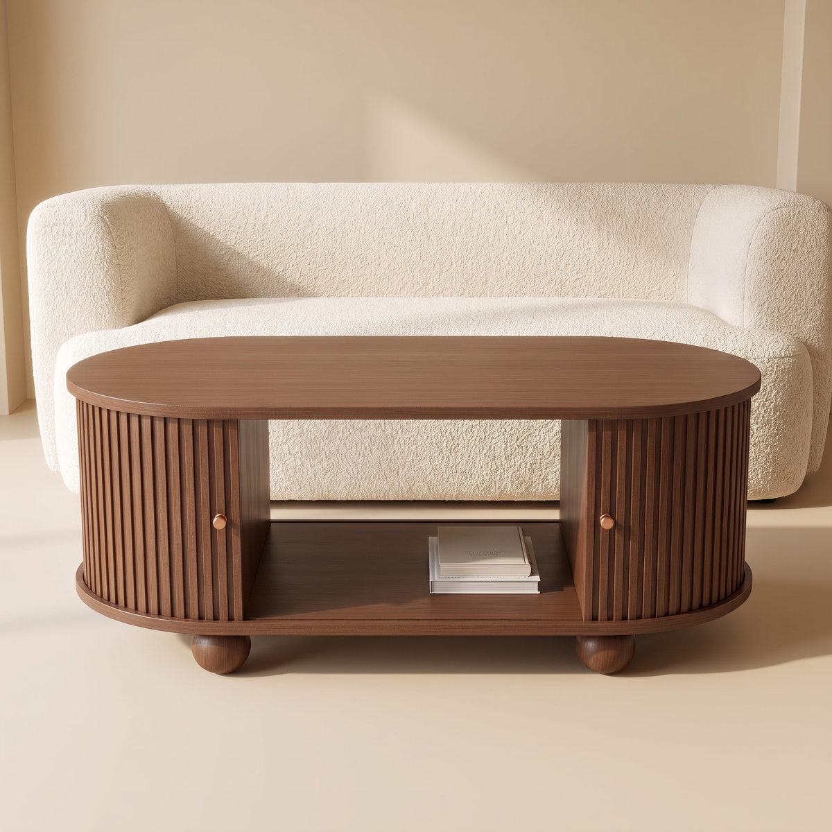 Hollis Fluted Coffee Table from the front with the doors closed