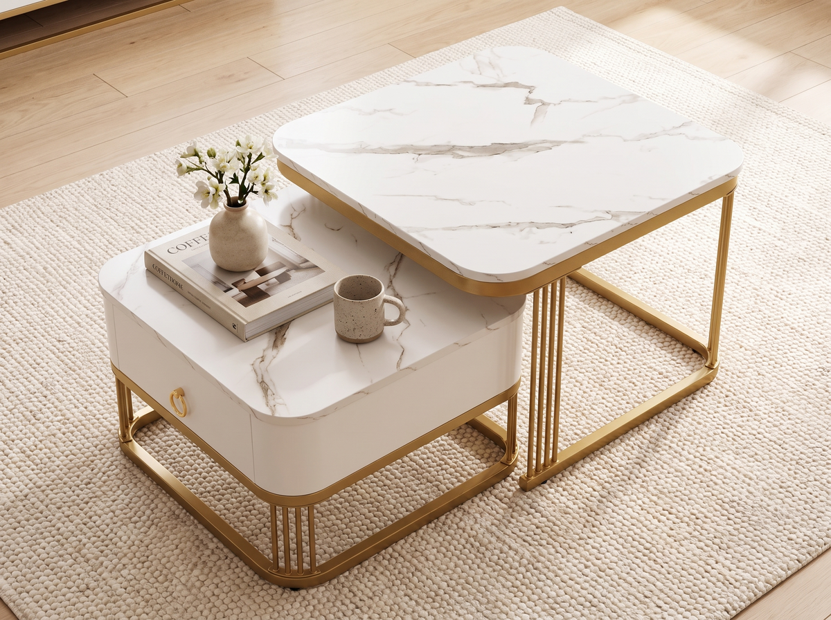 Seren marble effect tops styled with a book and flowers