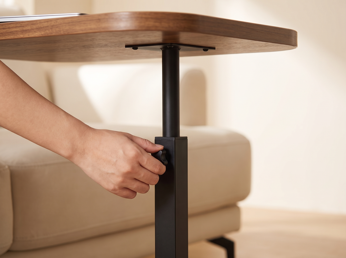 Adjusting the height knob on the Ezra side table