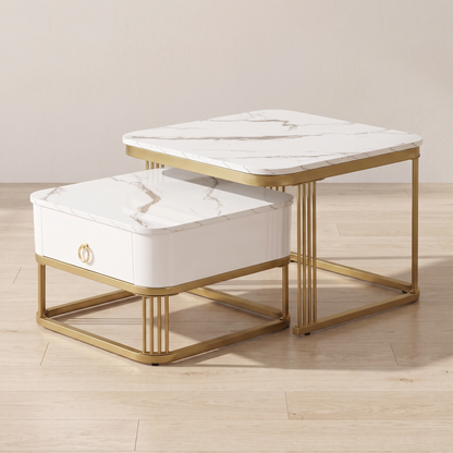 Seren nesting tables, white marble effect tops and gold frames