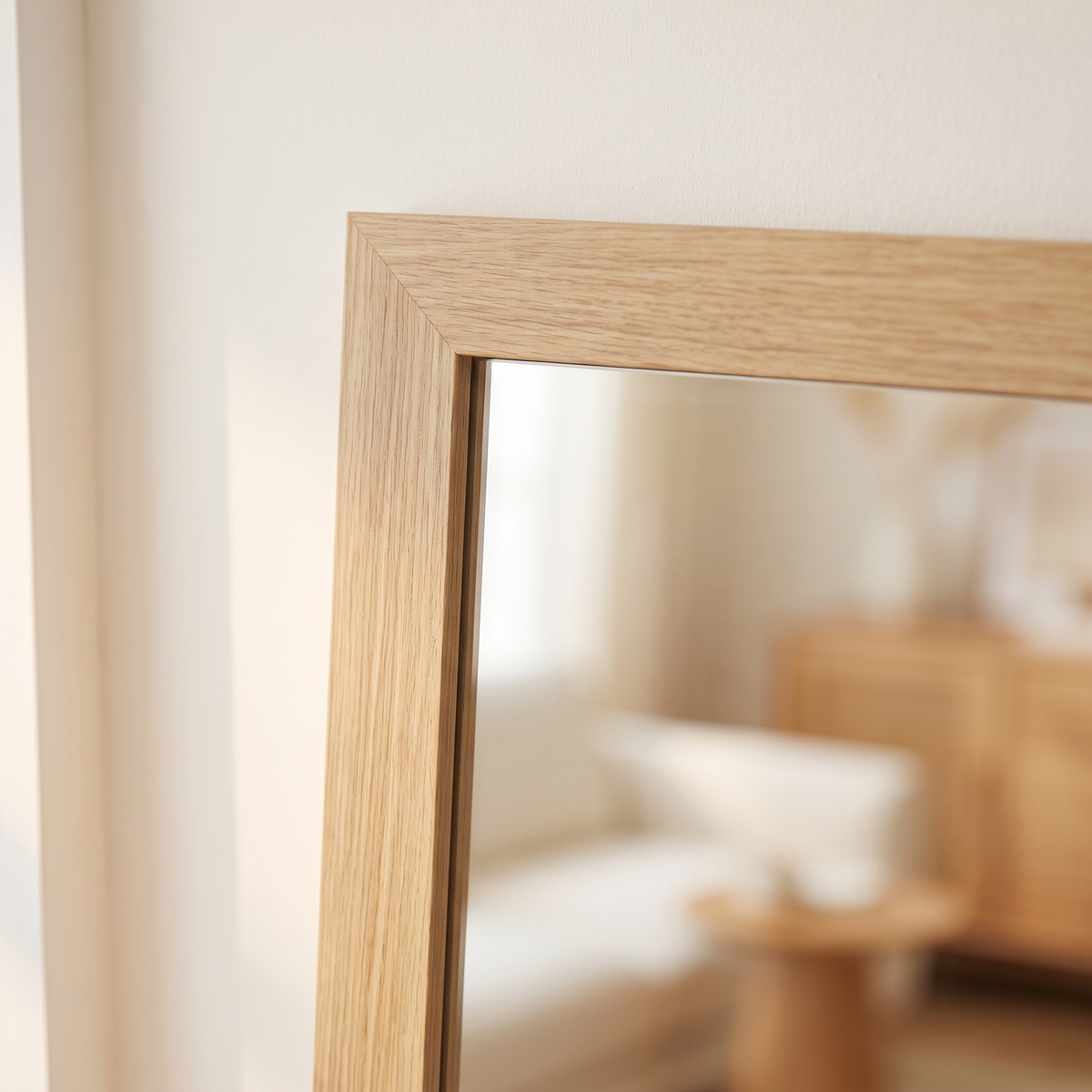 Close up of the natural wood effect frame corner